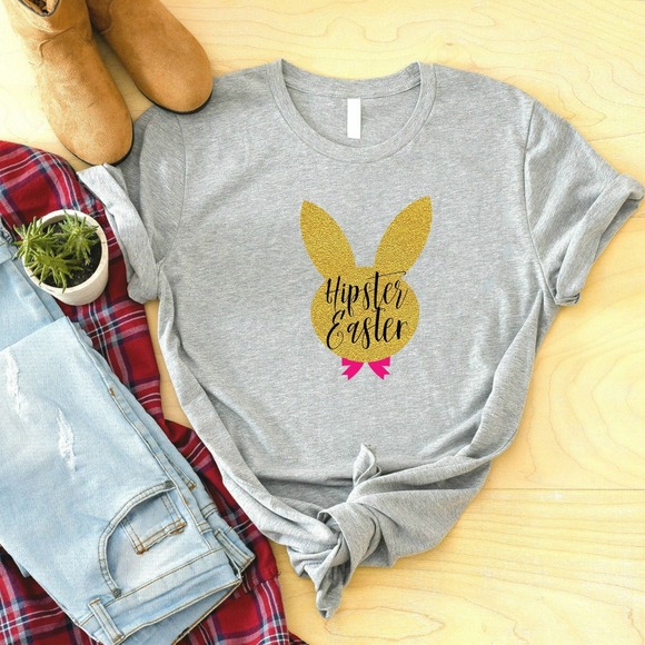 Hipster Easter Shirt, Cute Easter Shirt, Happy Easter Shirt, Easter Bunny Shirt - Picture 1 of 2